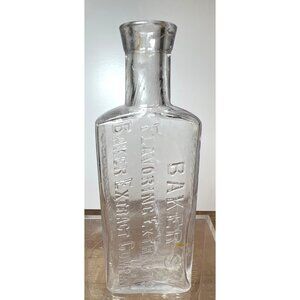 Antique Clear Glass Bakers Flavoring Extract Bottle With Embossed